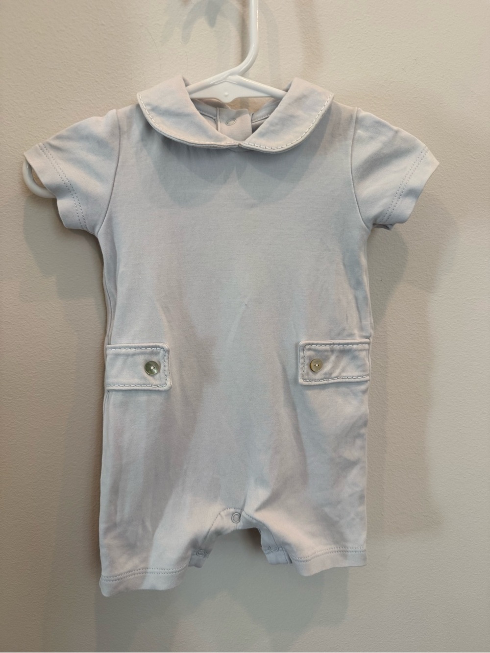 Lila + Hayes Baby Boy Light Blue Pima Cotton Shortall Romper NB